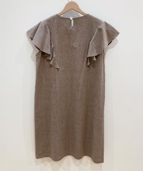 <SAMPLE SALE> ヒマワリの刺繍のフリルワンピース (brown)