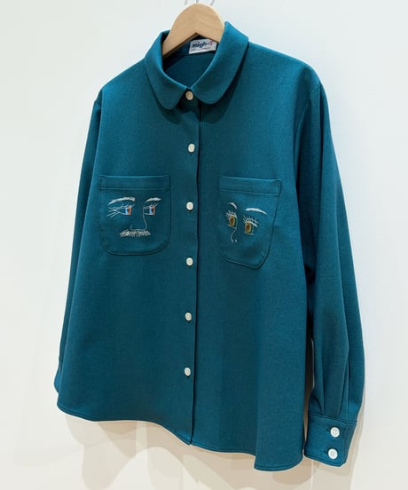 フェイス刺繍シャツ (green)（先行予約）