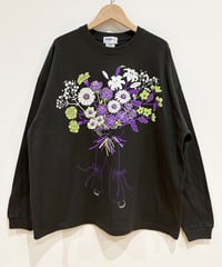 花束プリント 長袖オーバーサイズTシャツ (charcoal)（先行予約）