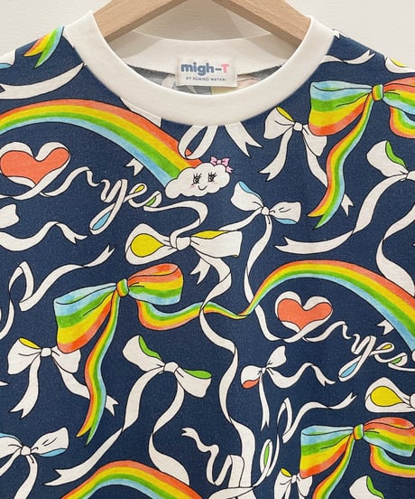 Yesリボンプリントカットソーワンピース (navy)