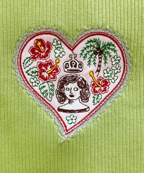 ハート切手の刺繍キッズT (light green)