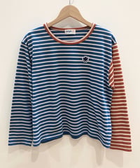 ボーダー八分袖Tシャツ (blue)