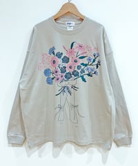 花束プリント 長袖オーバーサイズTシャツ (light grey)（先行予約）