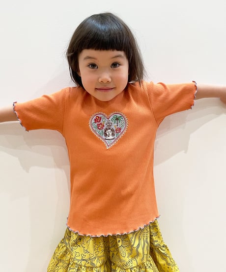 ハート切手の刺繍キッズT (orange)