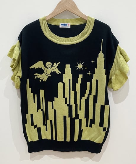 摩天楼と天使のサマーニット (black)