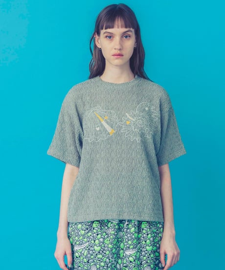 マーメイドシェル刺繍Tシャツ (sage green)