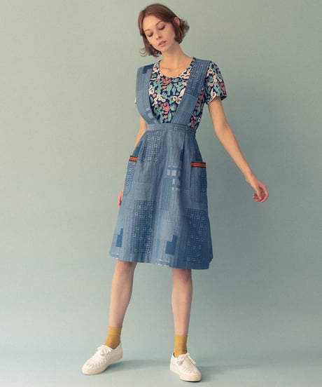 サボテンプリントフリルそでTシャツ (blue)