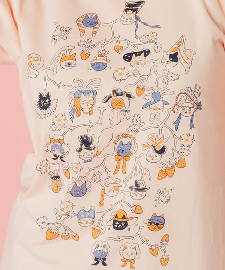 Cat Family Tree 長袖Tシャツ (pink)