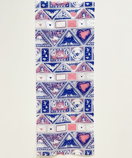 切手シートの手ぬぐい (blue x pink)