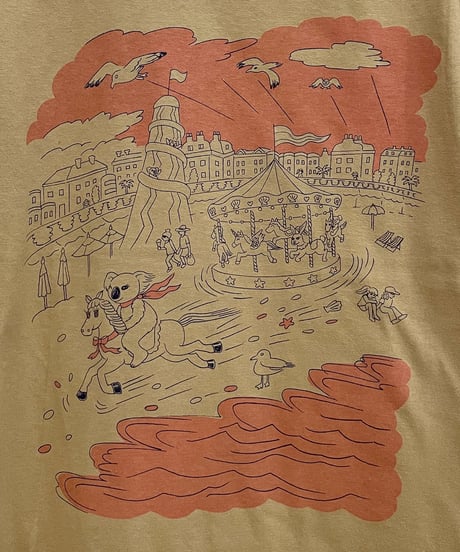 海辺の遊園地Tシャツ (khaki)