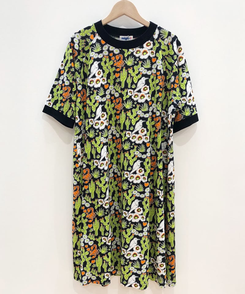サボテンプリントカットソーワンピース (black) | migh-T by Kumiko W