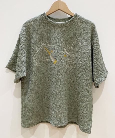 マーメイドシェル刺繍Tシャツ (sage green)