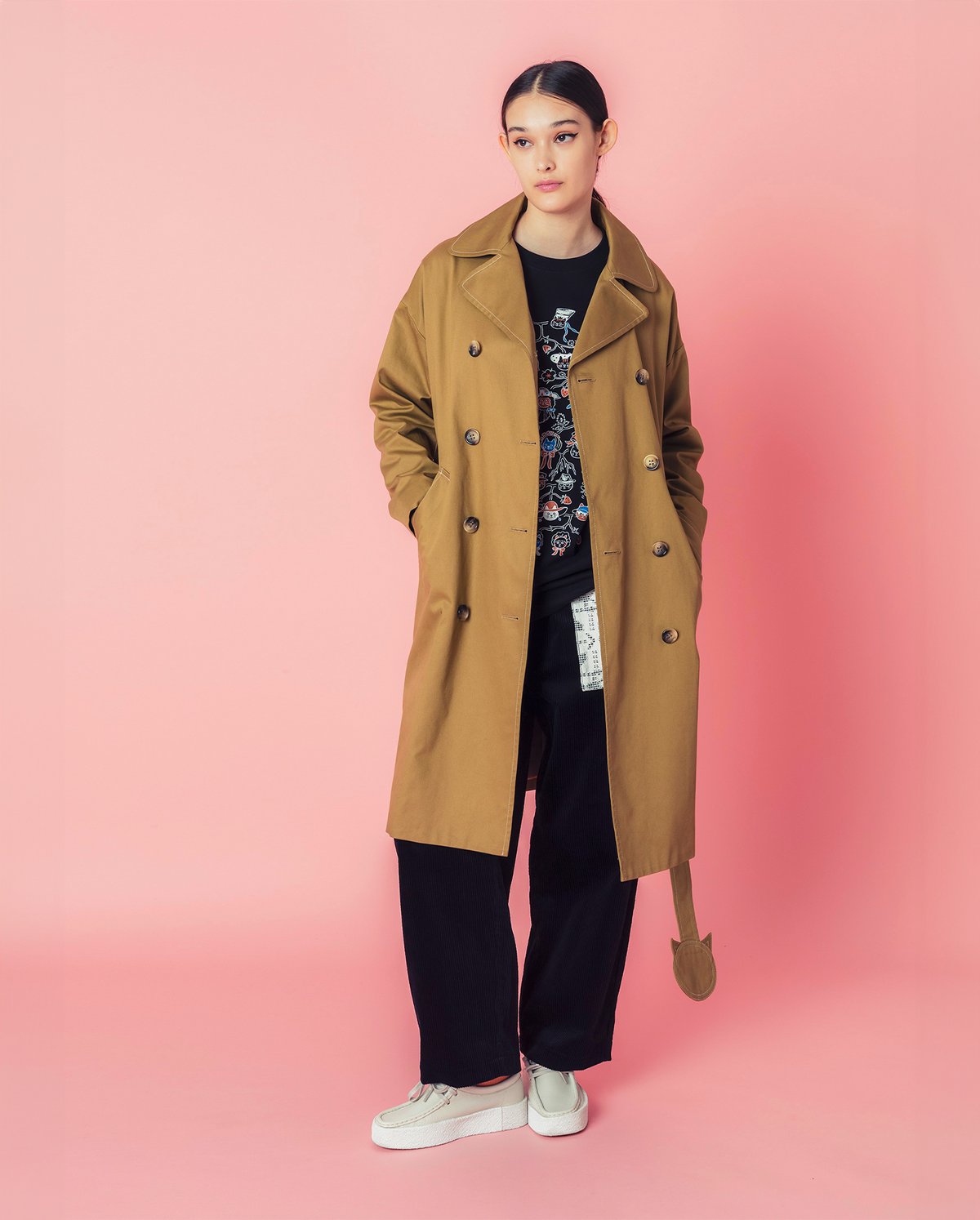 ネコ♡ベルトトレンチコート (khaki) | migh-T by Kumiko Watari