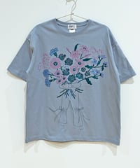 花束プリント半袖オーバーサイズTシャツ (smoky blue)（先行予約）