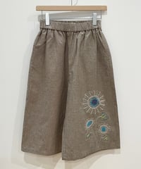 ヒマワリの刺繍のワイドパンツ (brown)