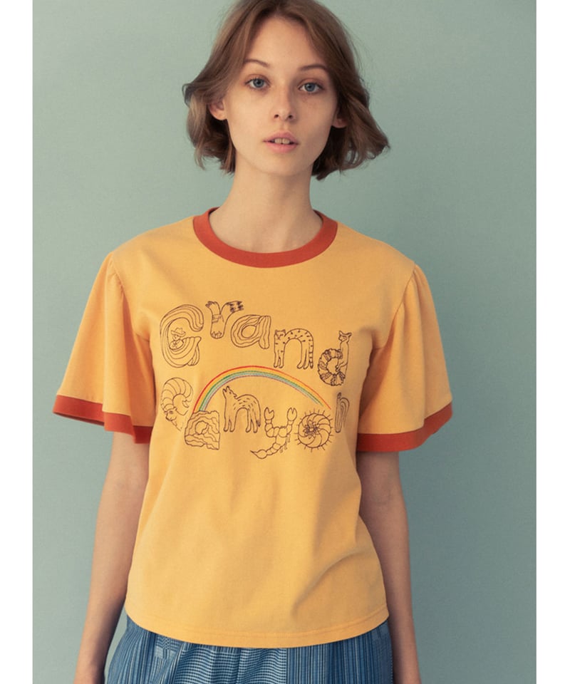 グランドキャニオンの生き物ロゴ刺繍Tシャツ (peach yellow) | migh-T b