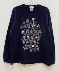 Cat Family Tree 長袖Tシャツ (navy)