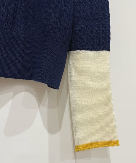ブロックカラーケーブルセーター (navy)