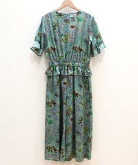 恐竜地図プリントジャンプスーツ (blue)