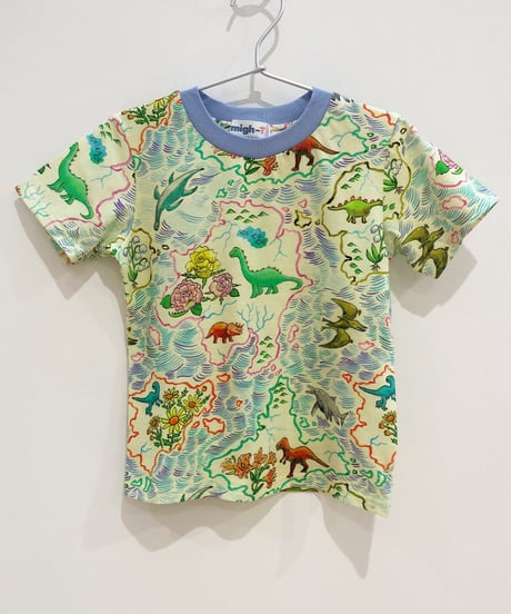 恐竜地図プリントキッズTシャツ