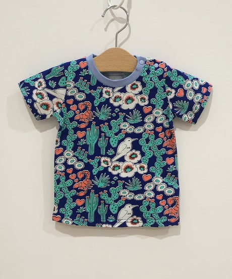サボテンプリントベビーTシャツ (blue)