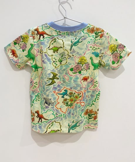 恐竜地図プリントキッズTシャツ