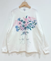 花束プリント 長袖オーバーサイズTシャツ (white)（先行予約）