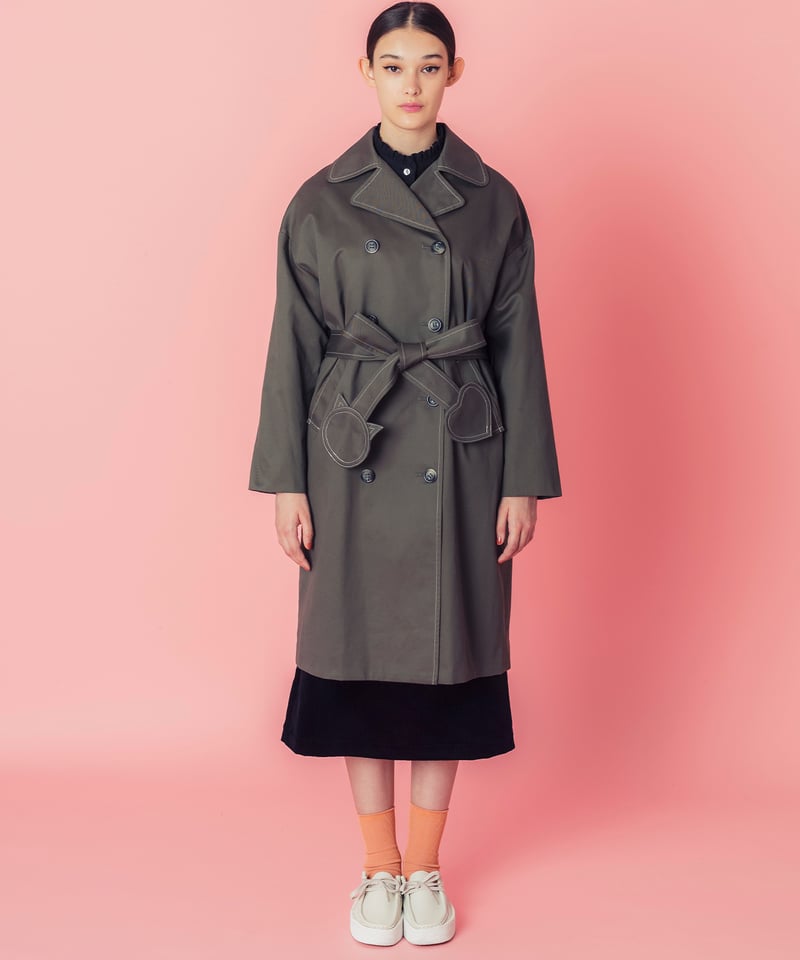 ネコ♡ベルトトレンチコート (dark olive) | migh-T by Kumiko W