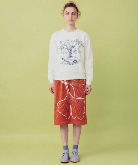 <SAMPLE SALE> イチョウ刺繍別珍スカート (orange)