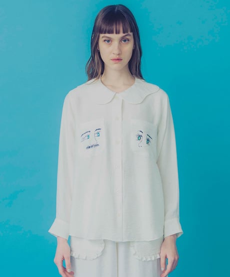 フェイス刺繍ブラウス (white)