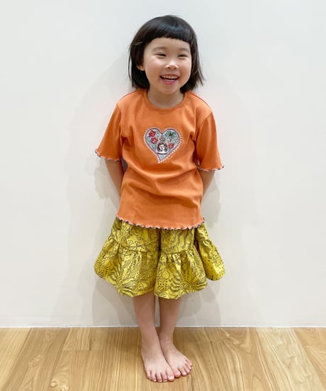 ハート切手の刺繍キッズT (orange)