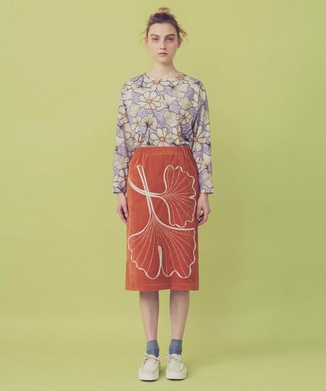 <SAMPLE SALE> イチョウ刺繍別珍スカート (orange)