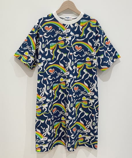 Yesリボンプリントカットソーワンピース (navy)