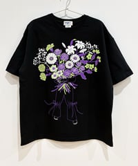 花束プリント半袖オーバーサイズTシャツ (black)（先行予約）