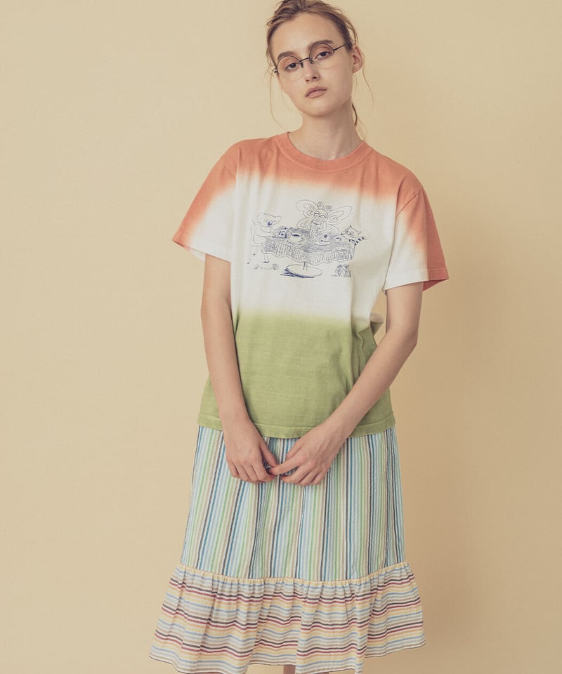 ティータイムの段染めTシャツ (coral) | migh-T by Kumiko Watari