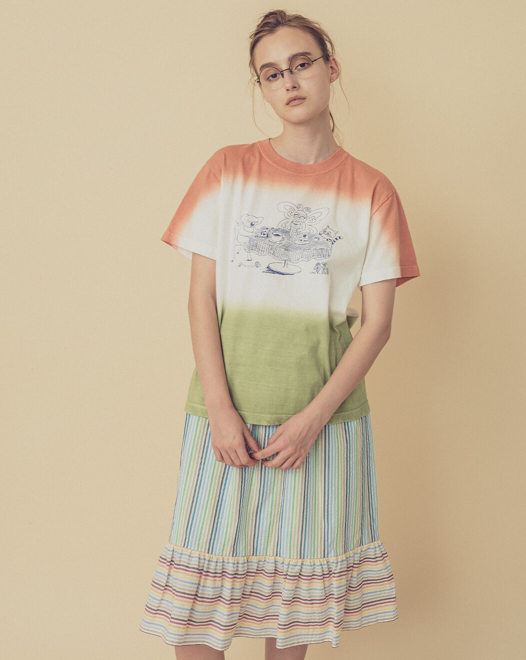 ティータイムの段染めTシャツ (coral) | migh-T by Kumiko Watari