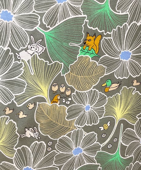 ネストプリントキッズワンピース (grey green)