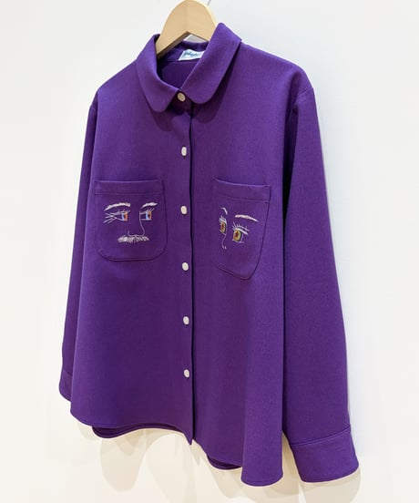 フェイス刺繍シャツ (purple)（先行予約）