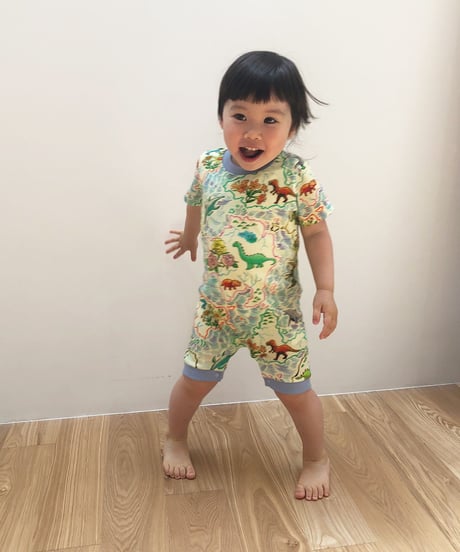 恐竜地図プリントベビーロンパース