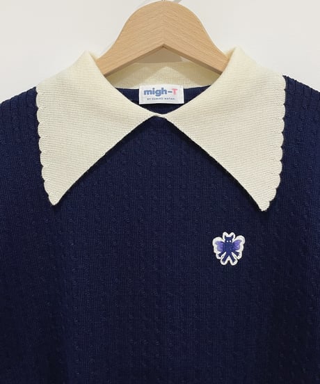 ブロックカラーケーブルセーター (navy)