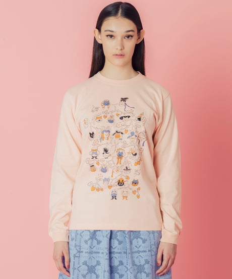 Cat Family Tree 長袖Tシャツ (pink)
