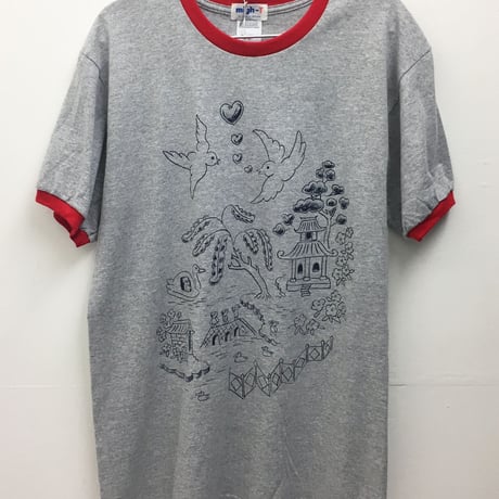 ウィローパターンリンガーTシャツ (grey- red)