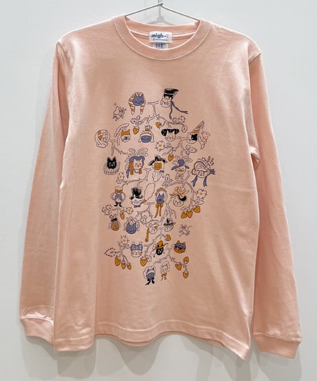 Cat Family Tree 長袖Tシャツ (pink)