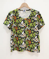 サボテンプリントフリルそでTシャツ (black)
