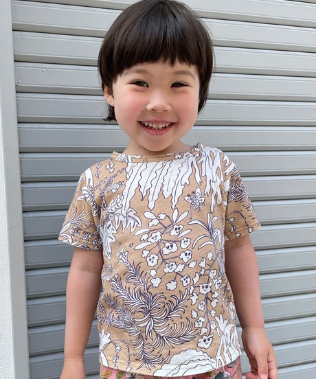 植物プリントキッズTシャツ (beige)