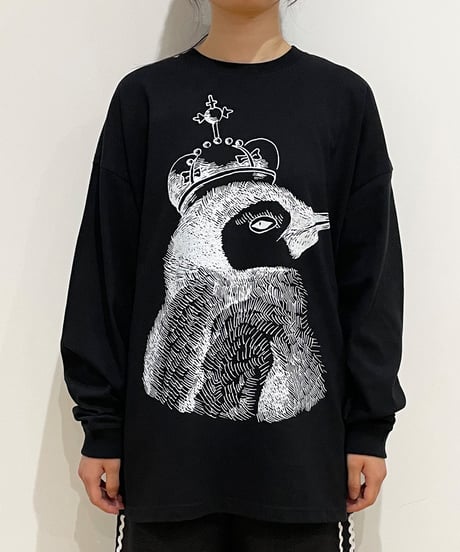 エンペラーペンギンの長袖オーバーサイズTシャツ (black)