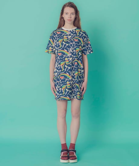 Yesリボンプリントカットソーワンピース (navy)
