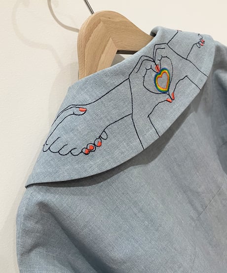 ハートサイン刺繍えりジャケット (light blue)