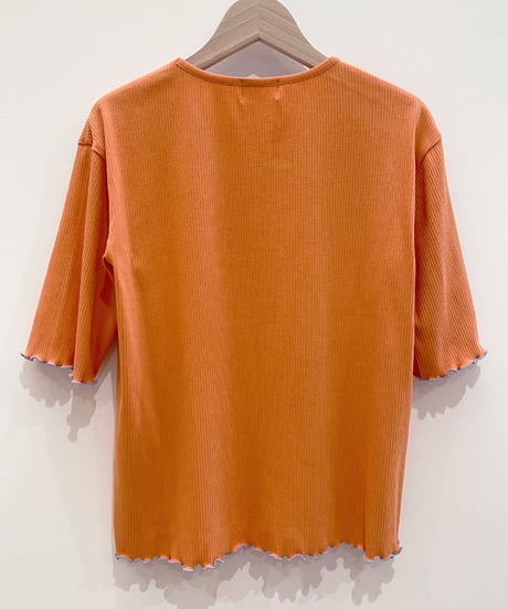 ハート切手の刺繍リブTシャツ (orange)
