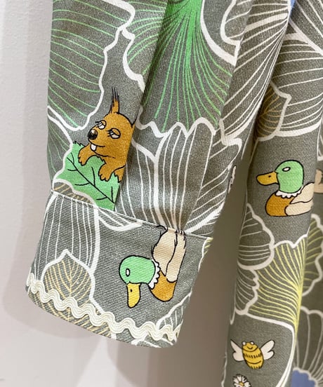 ネストプリントシャツワンピース (grey green)